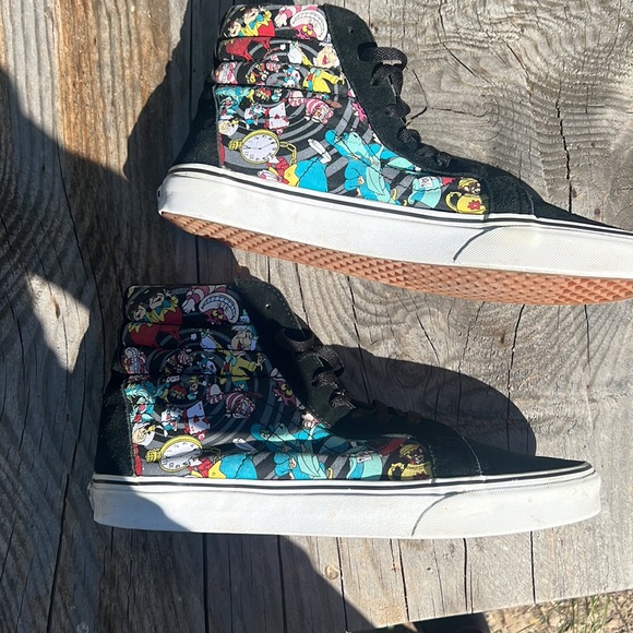 Van’s Disney “Down the Rabbit Hole” sk8 high tops rare 2016 print Men sz 11.5 - Picture 7 of 8